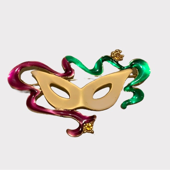 Vintage Mardi Gras Mask Brooch - Picture 3 of 8